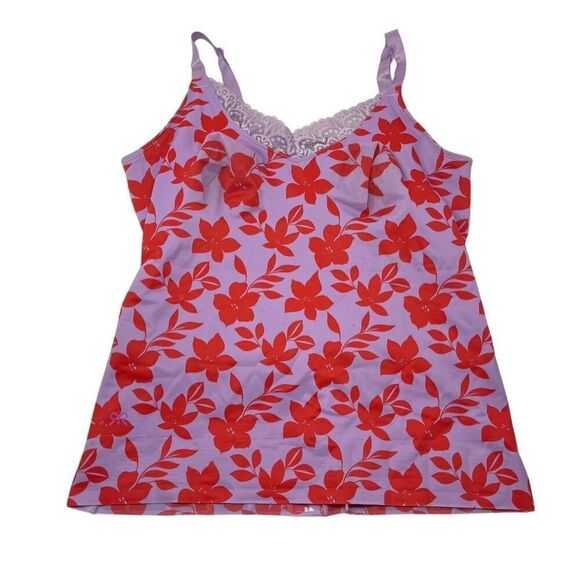 Ruby Ribbon Diva Lace Shapewear Cami Camisole Tank 1949 Red Hibiscus Strap 40 XL - Picture 1 of 8
